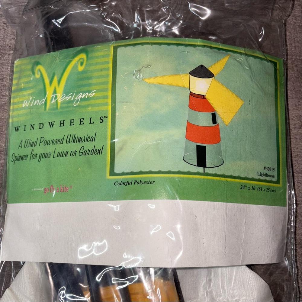 Lighthouse Wind Wheel Wind Powered Whimsical Spinner Flag Polyester 24”x10”